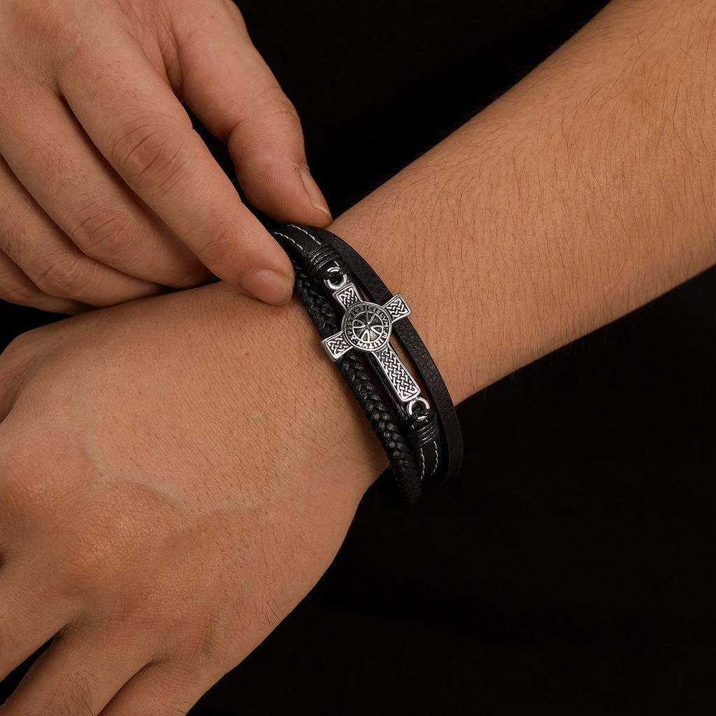 Multi Layer Weaving Leather Bracelet for Men with Cross High End Bracelets Stainless Anti Tarnish Jewelry ALN25123127
