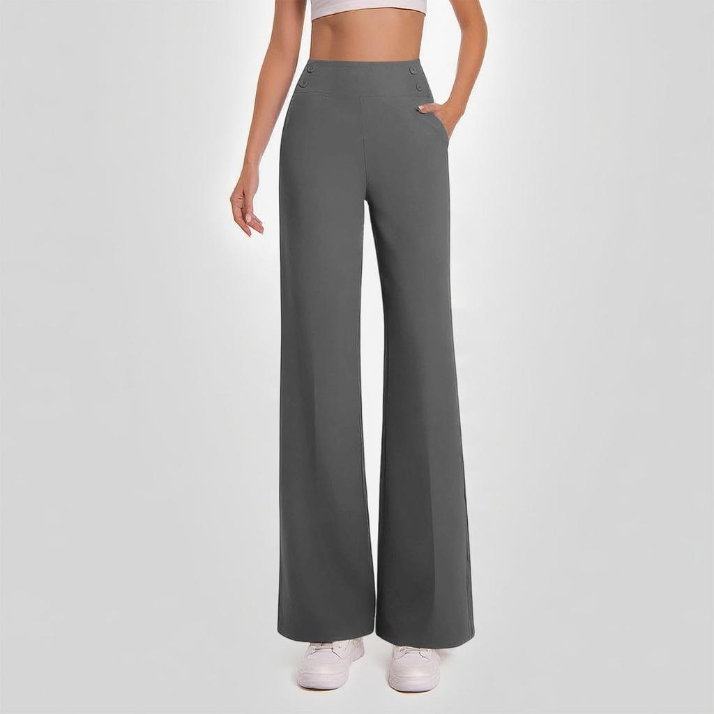 Women's Stretchy High Waisted Work Pants Trendy Casual Straight Leg Versatile Business Casual  Pants With Pockets