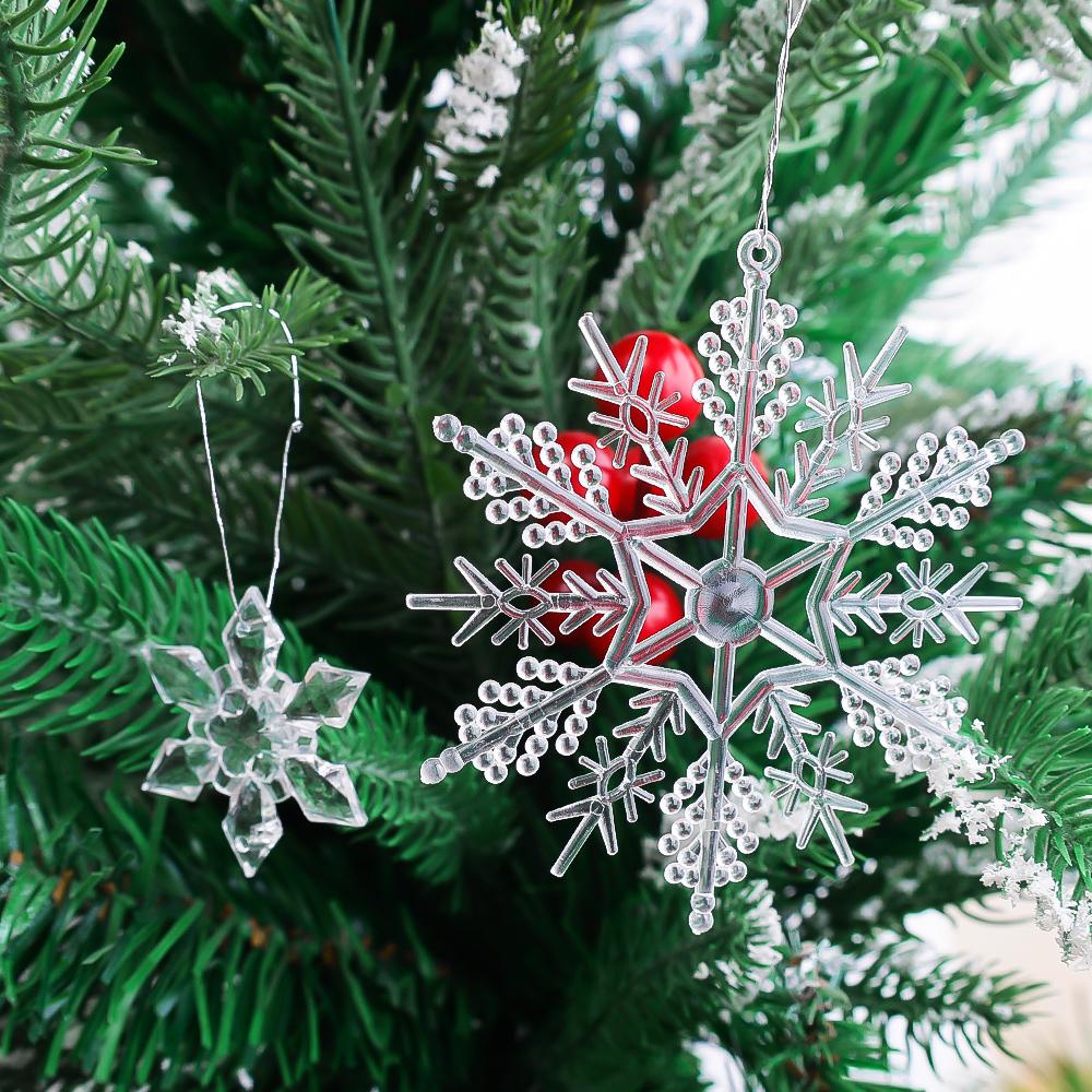 Snowflake Crystal Christmas Ornaments for Tree Decorations Hanging Clear Acrylic Beaded Pendent Winter Wedding Party Supplies