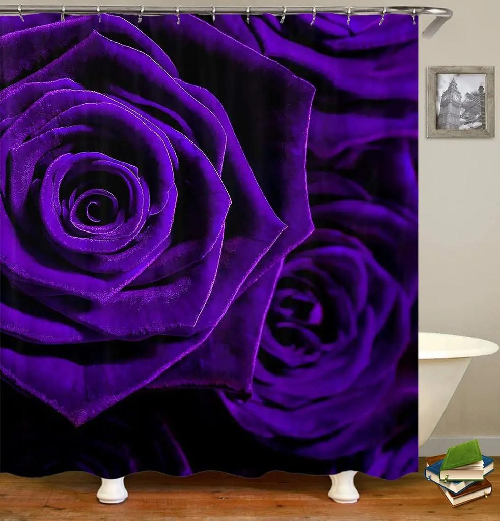 Rose Shower Curtain for Girls Couple Valentines Day Gift Romantic Floral Bath Curtain Botanical Flower Nature Bathroom Curtain