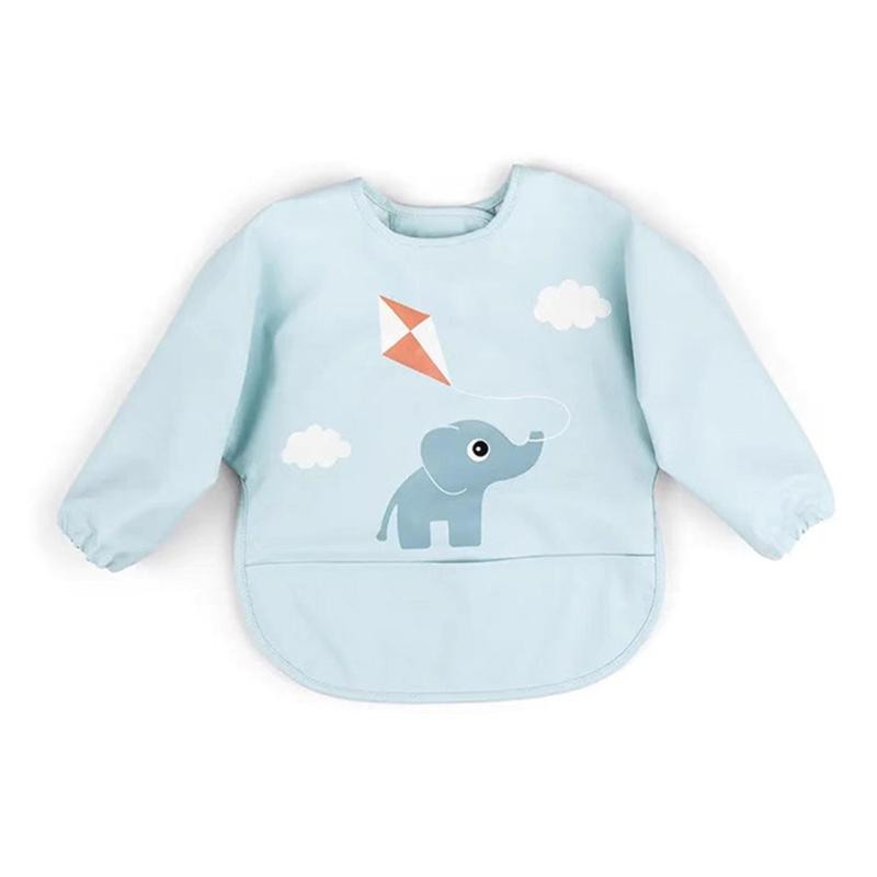 Bib with Food Catcher Long Sleeve Baby Bib Cartoon Pattern Toddler Feeding Apron Bib for Baby 0-54 Months S 6 to12M