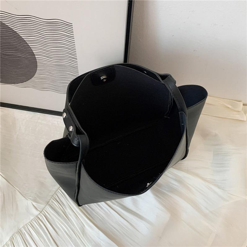 Simple Women Bucket Shoulder Bags New Solid Color Handbags Retro Large Capacity Tote Bags Large Capacity PU Leather Bags