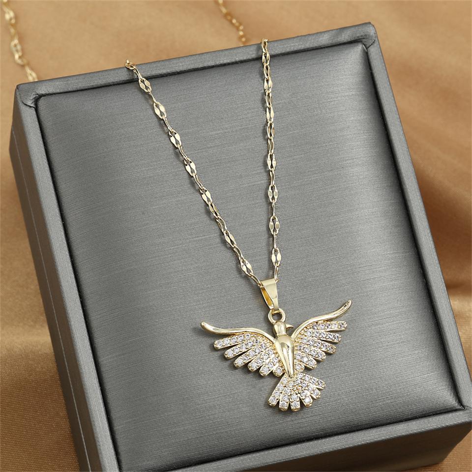 

Trendy Phoenix Stainless Steel Cubic Zirconia Necklaces For Women Men Gold Color Metal Crystal Necklace Party Everyday Zircon