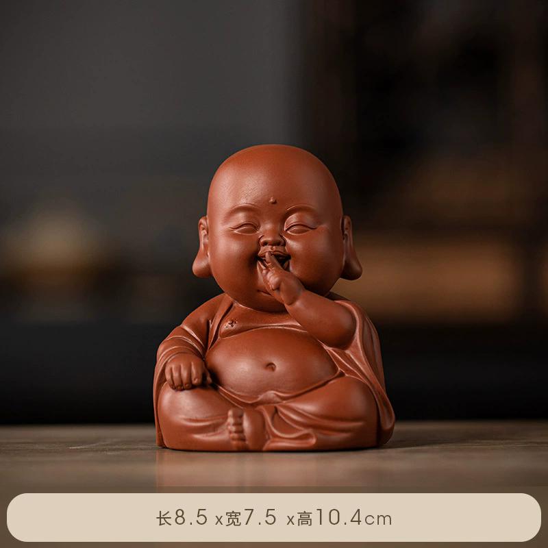 Ceramic Laughing Buddha Statue for Wealth, Three No Evil Maitreya Figurine, Zen Desk Decor for Home Office Entryway Tea Table