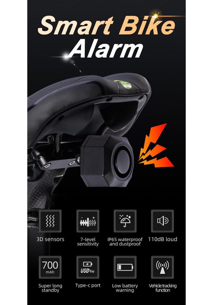 Wireless Remote 110DB USB Rechargeable Bike Alarm