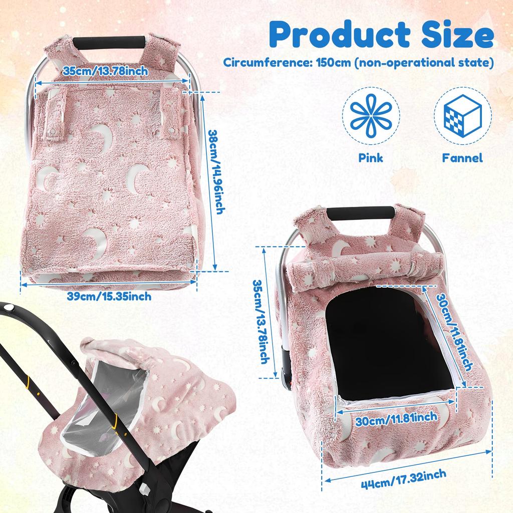 Universal Baby Car Seat Cover Soft Flannel Baby Basket Cover with Breathable Mesh Window Baby Stroller Cover for Newborn Infant