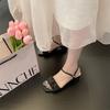 Temperament thick-heeled sandals women's 2025 summer new Korean version square head pleated open-toed one-word buckle strap high-heeled sandals women
