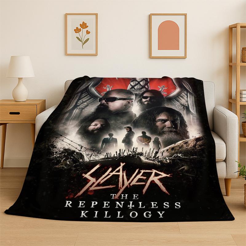 Retro Slayer Heavy Metal Rcck Band Sign Flannel Blanket Soft Warm Throw Blanket for Bedroom Living Room Bed Travel Picnic Gift