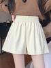 Women's High-Waist A-Line PU Leather Shorts - Brown, Autumn/Winter 2023, Fashionable Slim Wide-Leg Design for Outerwear with Boots.