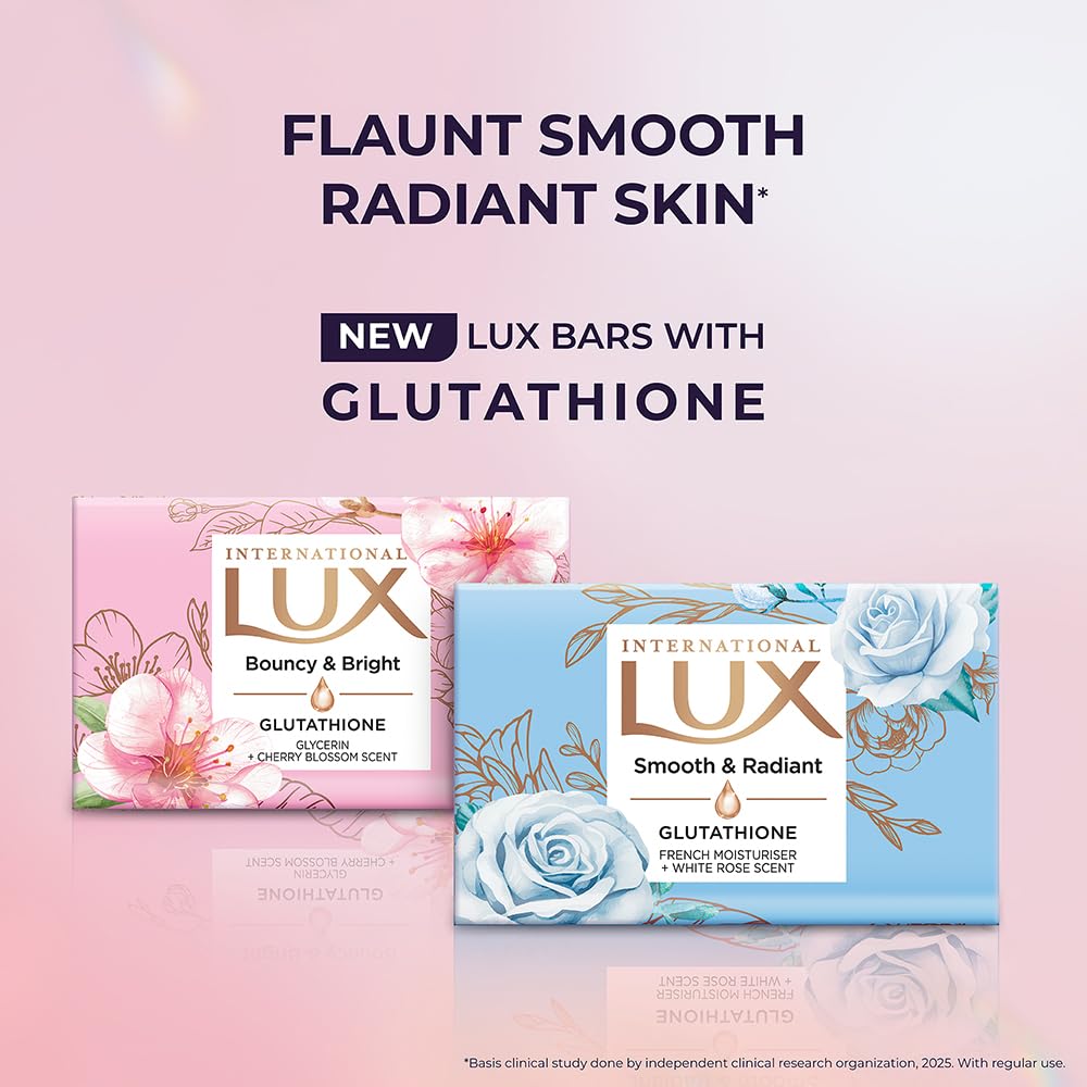 Lux International Smooth & Radiant Bathing Soap 4 X125g For Soft Moisturized Skin With White Rose Fragrance Luxurious Daily Bath Experience