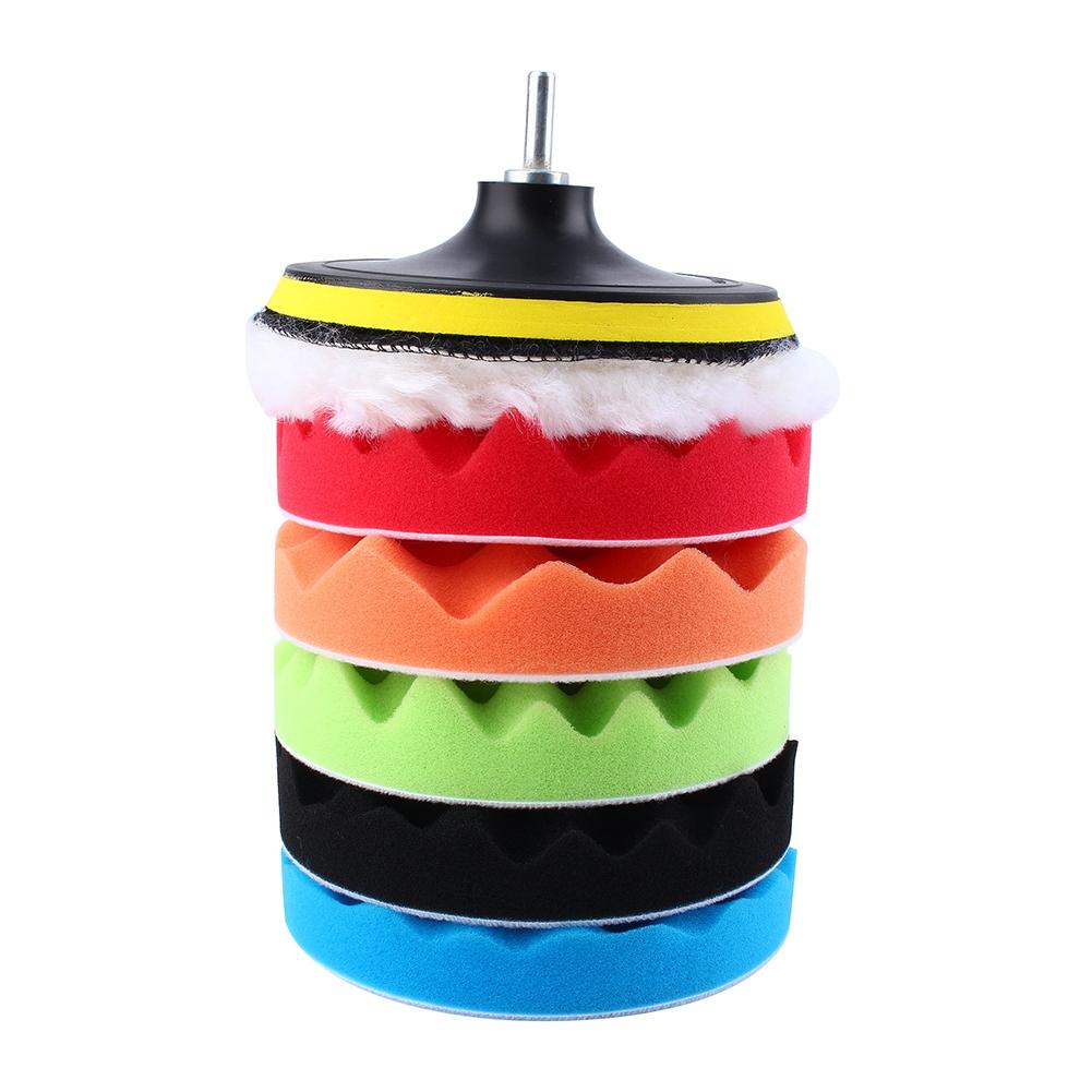 7pcs Automotive Polishing Pads Taft Sponge   ing Pads 6 Inch Sponge Wool Waxing Puffing Pads for Car Polisher with   Drill Adapter,