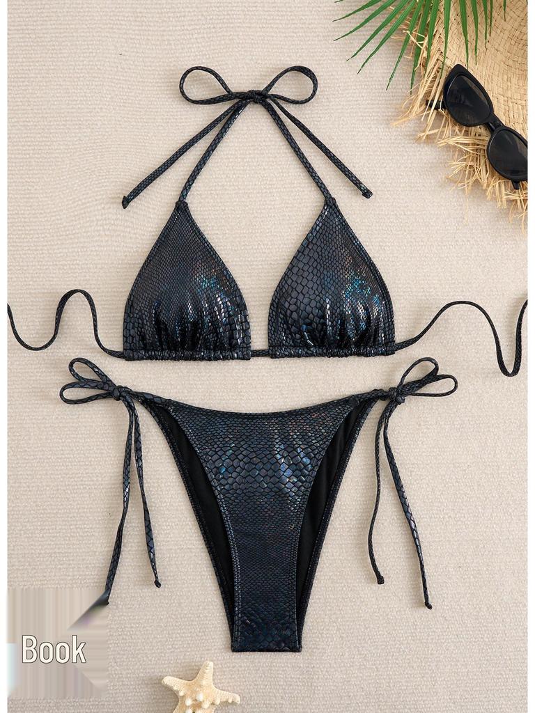 Women's Solid Color Triangle Bikini - Lace-up, High Elasticity, Quick-dry, Breathable, Removable Padding, Sexy Swimwear