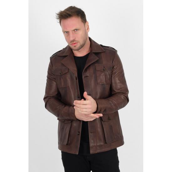 

Мужские куртки Harrison Safari Wax Brown Leather Jacket Men