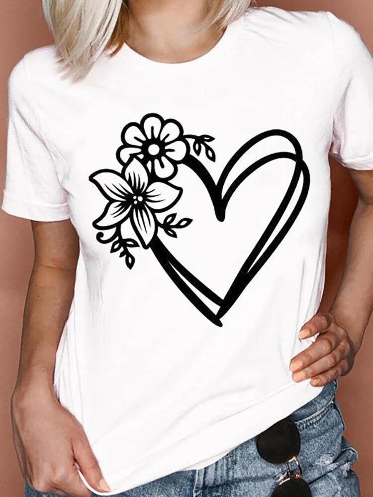 Women T Shirts Cartoon Bee Floral Queen Fashion Print Female Graphic T Top Female 90S Clothing Short Sleeve Shirt Tee T-Shirt