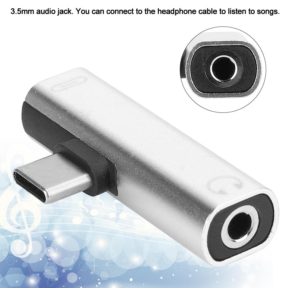 2Pcs 2 in 1 TypeC to 3.5mm Assist Cable Wire Headset Distributor Adapter(silver )