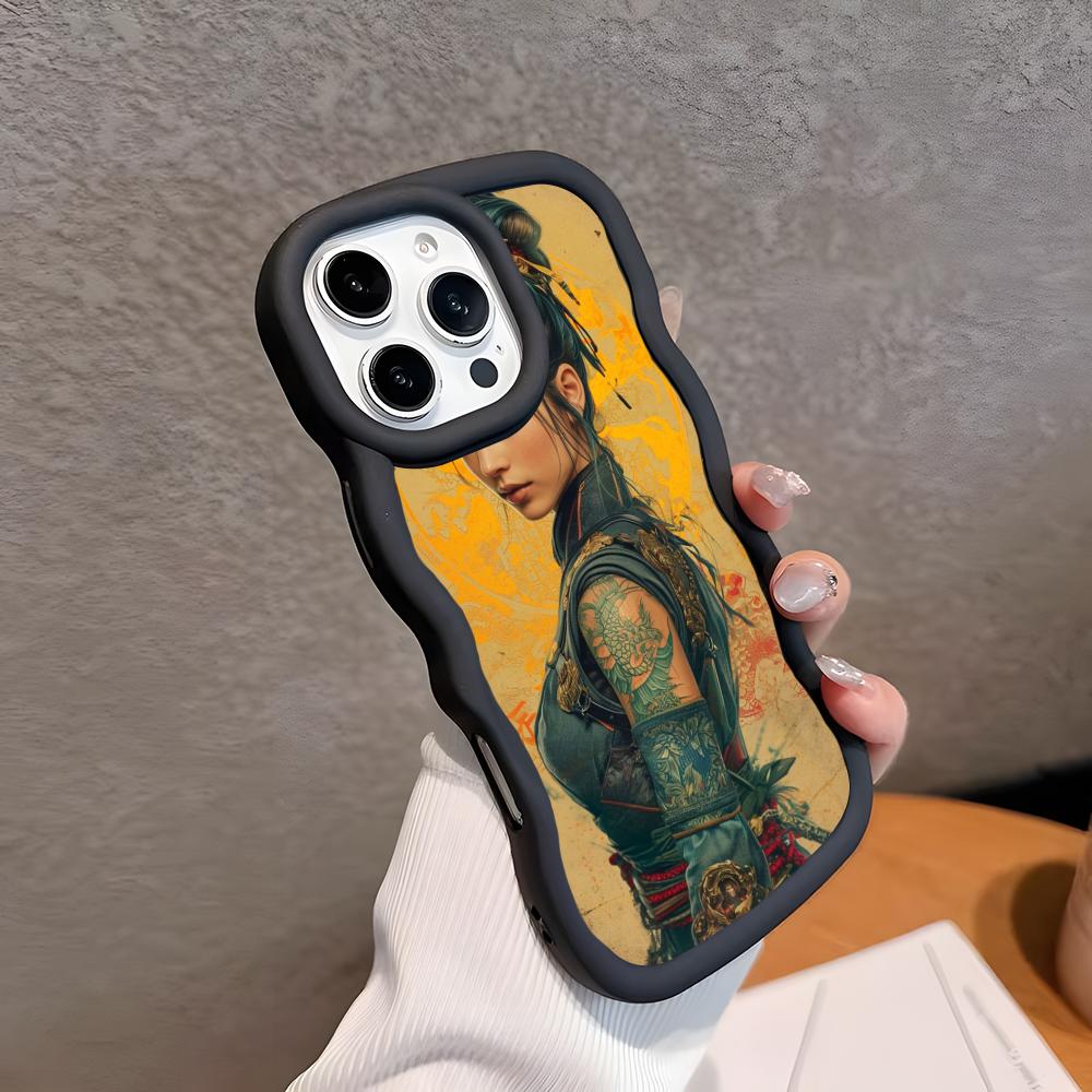 Retro Tattoo Girl Mobile Phone Case for iPhone 17 16 15 14 13 12 11 Air Pro Max Plus Wavy Edge TPU Colorful Cover Pretty Luxury