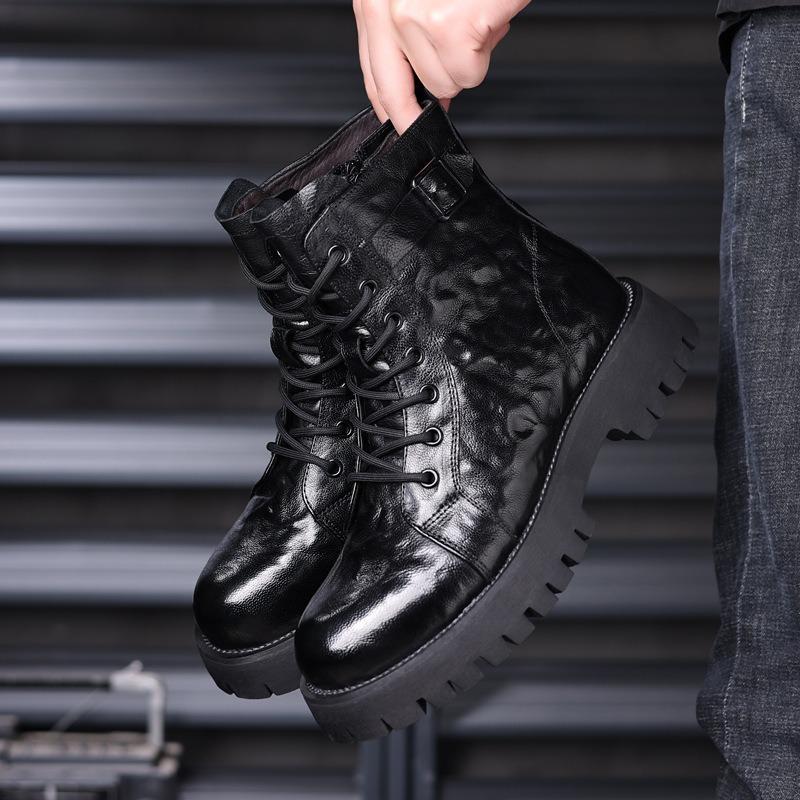 Winter First Layer Sheepskin Martin Boots Men's High-top Cotton Shoes Genuine Leather Men's Locomotive Boots Velvet Warm Trend Men's Shoes