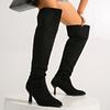 Fashion Elegant Black Pointed Toe Knee High Boots for Women Pleated Design Stiletto High Heels Botas Mujer 2025 Autumn Loose Long Boots