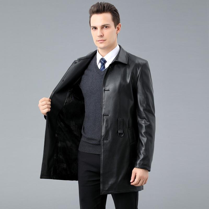 New Genuine Leather Jacket Men's Sheepskin Jacket Loose Large Size Plus Velvet Dad Leather Jacket Lapel Windbreaker