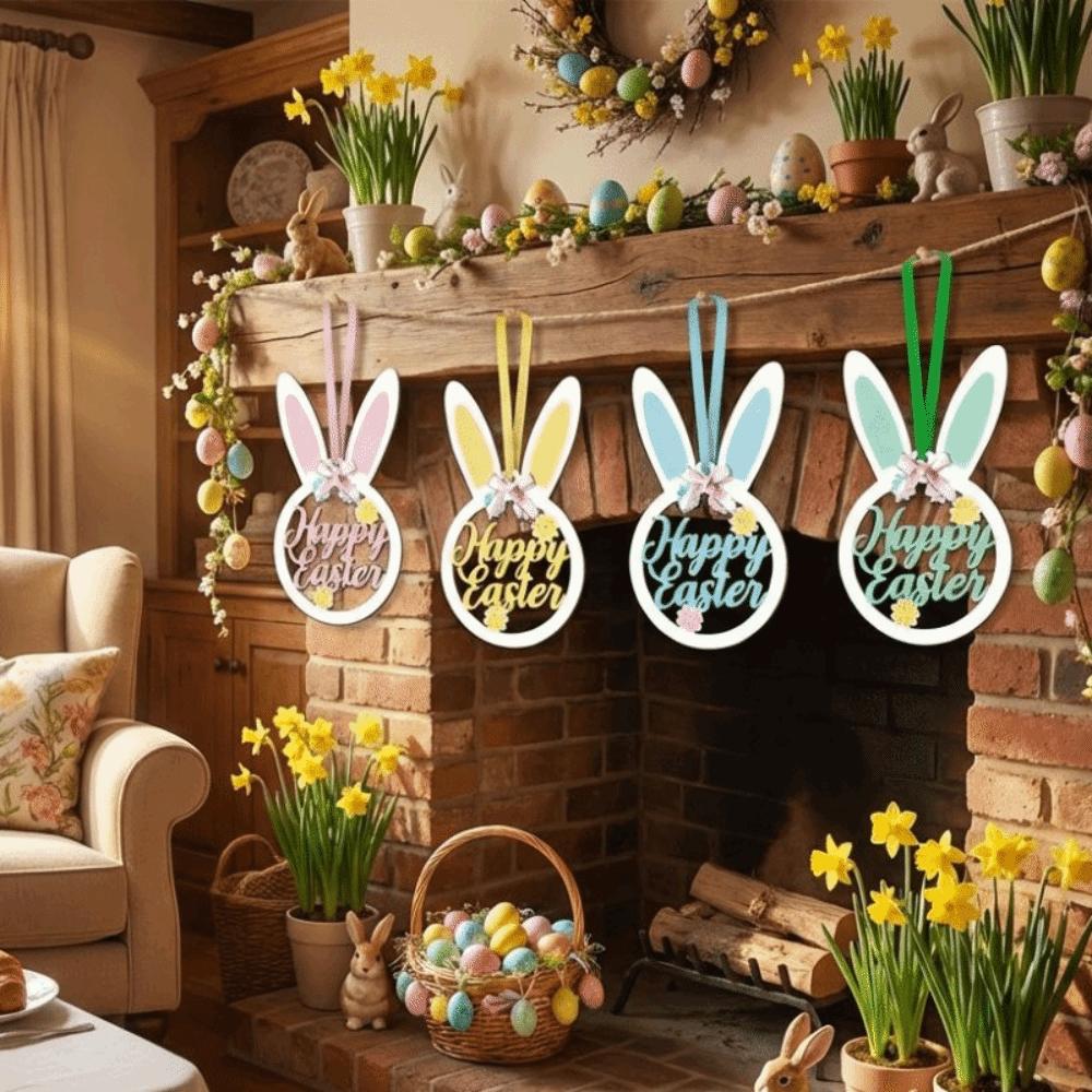 Holz Osterbaum Dekoration Flache Kaninchen Hängende Ornamente Osterhase Anhänger Outdoor Dekoration