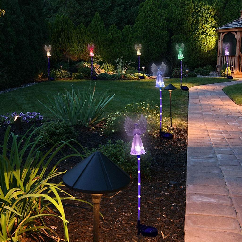 4 Pack Solar Angel Lights Outdoor Decor,Solar Powered Color Changing Angel Easter Stakes Decorative Memorial Lights Garden Yard Lawn Pathway Grave