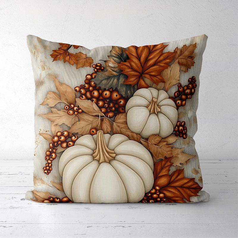 2D Плоская Печать Осенние Тыквы Листья Ягоды Декоративные Наволочки Полиэстер Наволочка Диван Декоративная Наволочка 16x16Inch