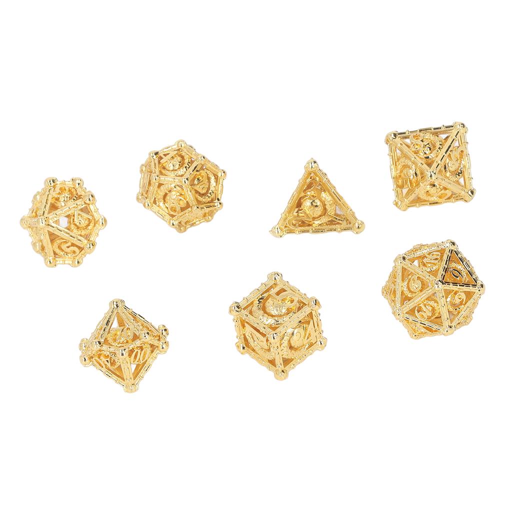 7pcs Dice Set Hollow Out Exquisite Carved Keep Balance Copper Polyhedral Dice Set for Board Games