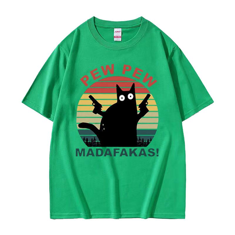Pew Pew Madafakas Cute Cat Funny Cats Lovers Meme Tee Shirt Men Women Harajuku Clothing Tshirt Fashion Aesthetic Cotton T Shirt