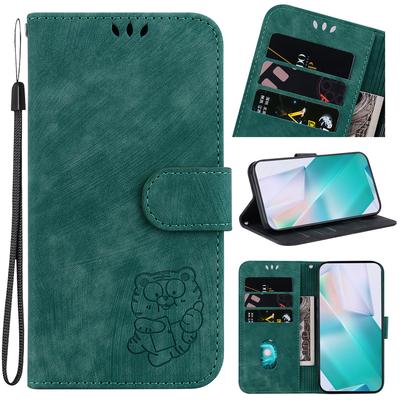 Green Cute Cartoon Little Tiger Pattern Wallet PU Leather Case with For iPhone Samsung Umidigi Infinix  TECNO...Suitable for Over 900 Phone Models