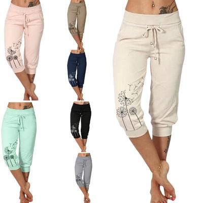 Womens Summer Cropped Trousers Elastic High Waist Lounge Capri Pants Running Jogging Bottoms 3/4 Length Sweatpants