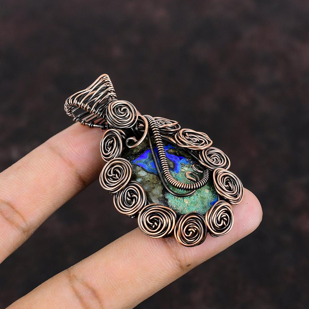 Azurite Malachite Copper Pendant Wire Wrapped Gemstone Pendant Copper Jewelry Handmade Pendant  Wire Wrap Jewelry Wedding Gift Healing Stone