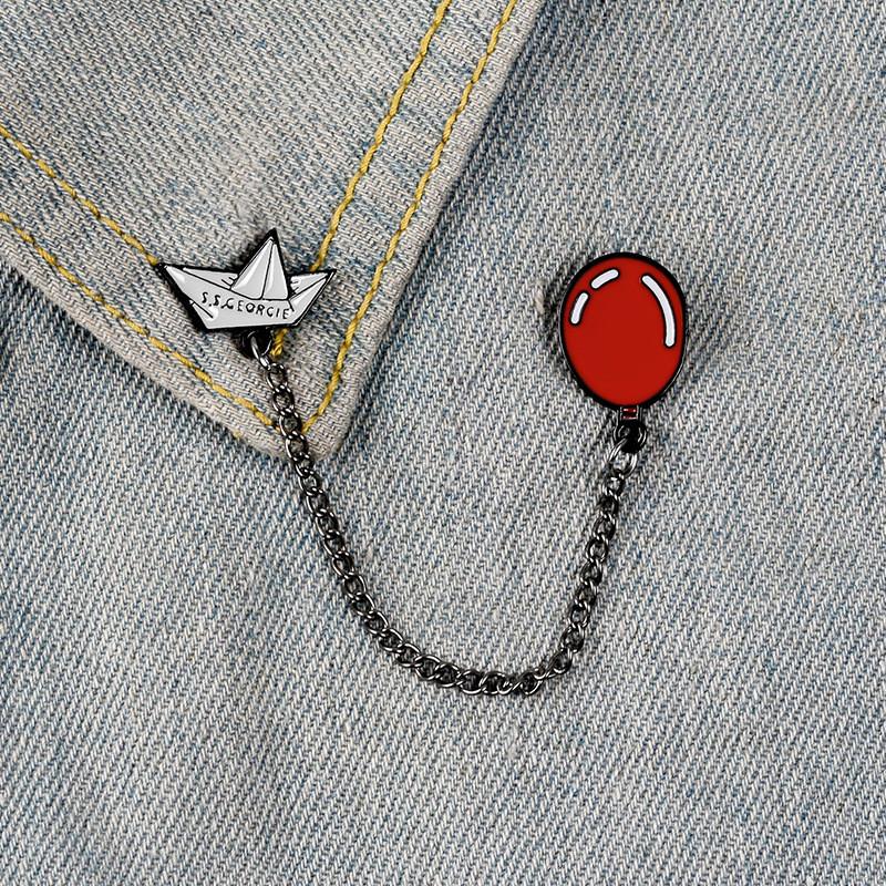 Adorable Cartoon Chain Jewelry Brooch Featuring Cute Red Balloon And Boat Design