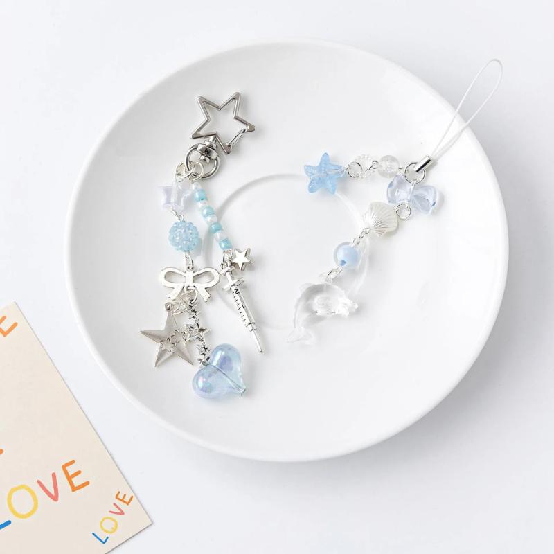 Cute Dolphin Pearls Pendant Keychain Beaded Mobile Phone Chain Sweet Exquisite Backpack Decoration Accessories Gifts