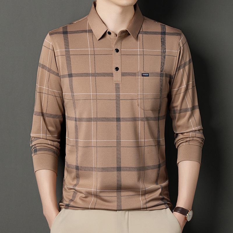 2024 Striped Long-Sleeve Men's Polo Shirt - Casual Fashion with Lapel