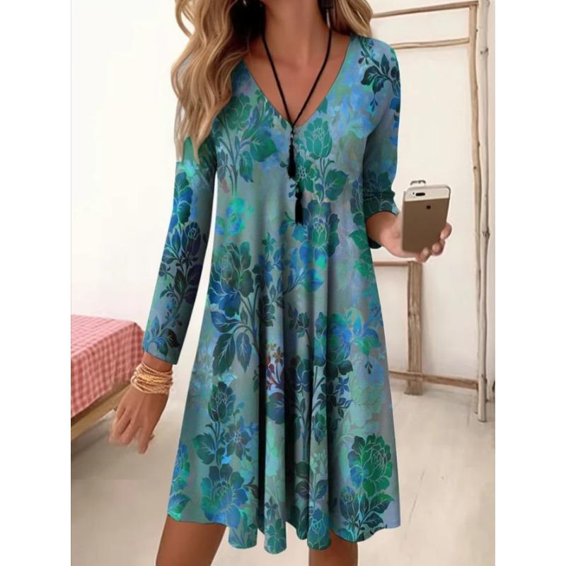 QICED Abiti Casual alla Moda Autunno Inverno a Maniche Lunghe con Scollo a V