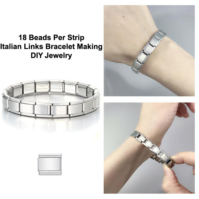 Trendy Italian Links Bracelet 18 Beads Stainless Steel Bangle 9Mm Width Elastic Charm Bracelet Making Diy Jewelry