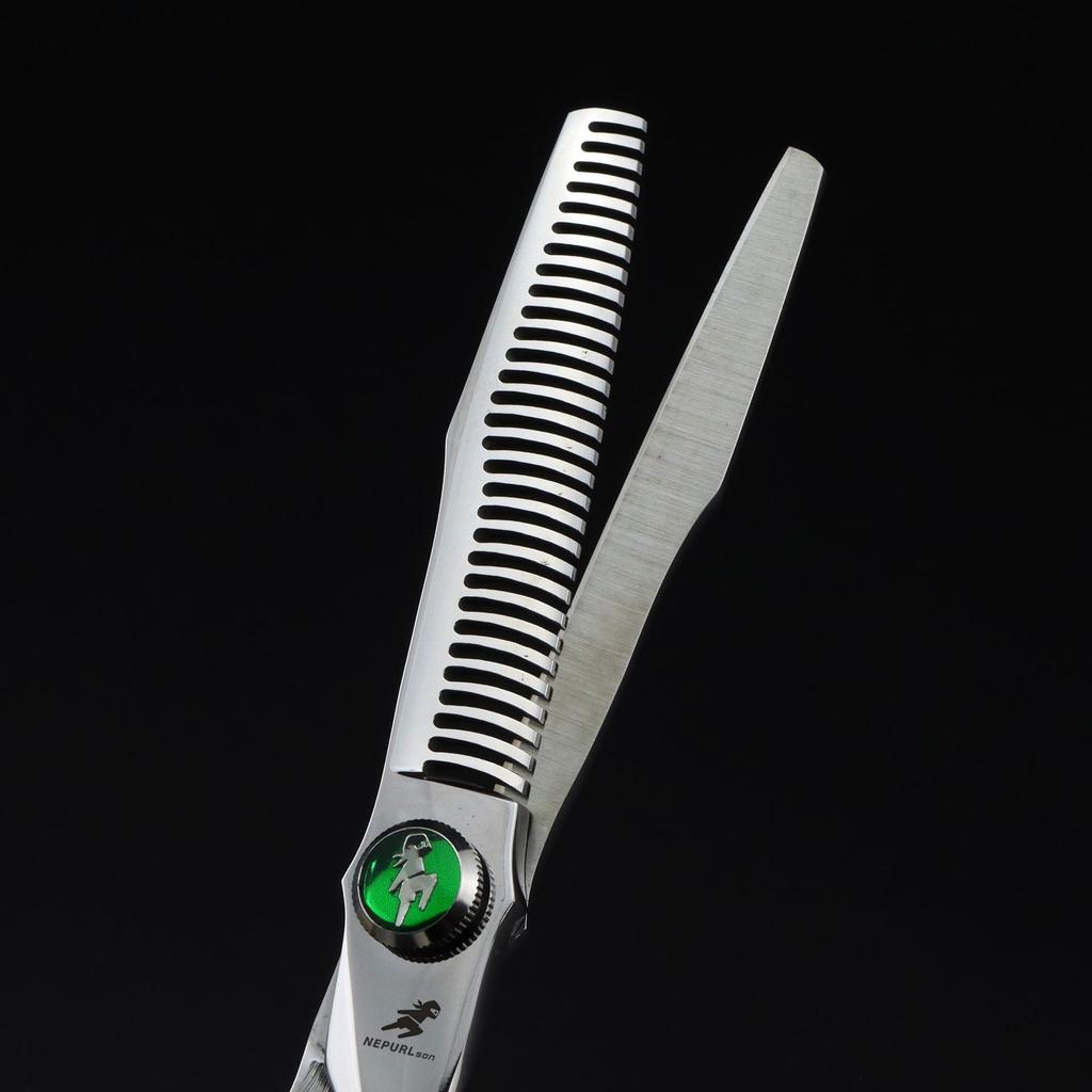 6.0-Inch Serrated Green Gem Hairdressing Scissors - Straight Shears with Antler Fishbone Design