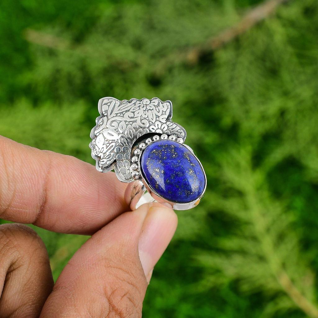Mothers day Deal Sterling Silver Lapis Lazuli Stone Wedding Promise Ring Jewelry
