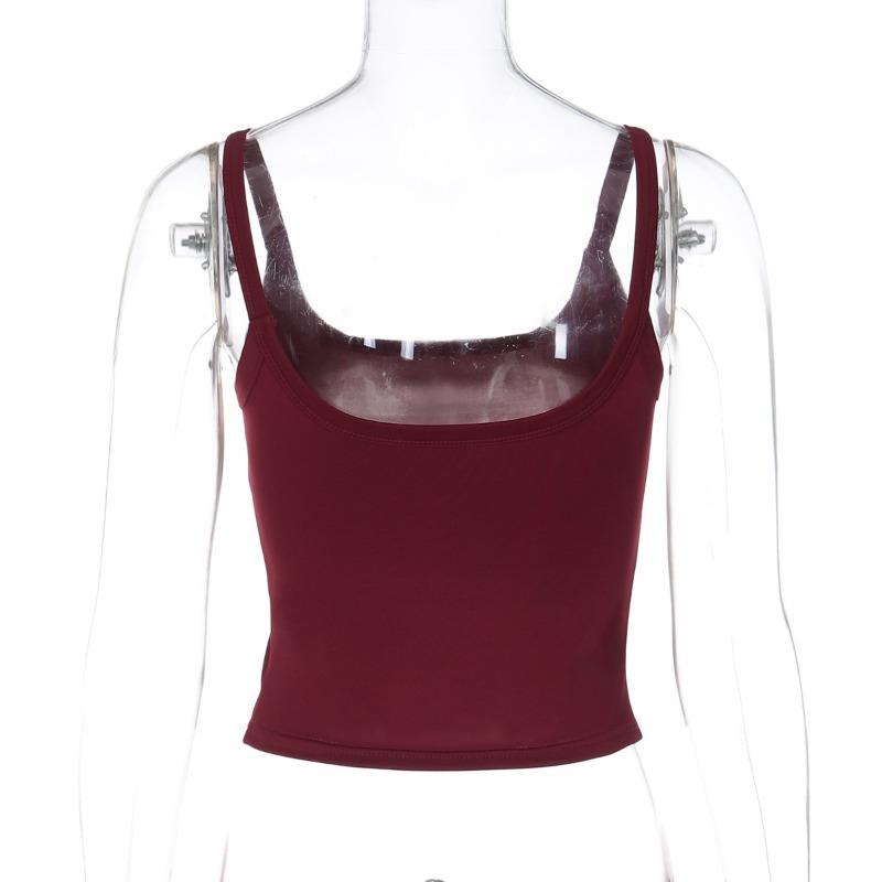 European Style Solid Color Slim Fit Versatile Sexy Cami Tank Top For Women