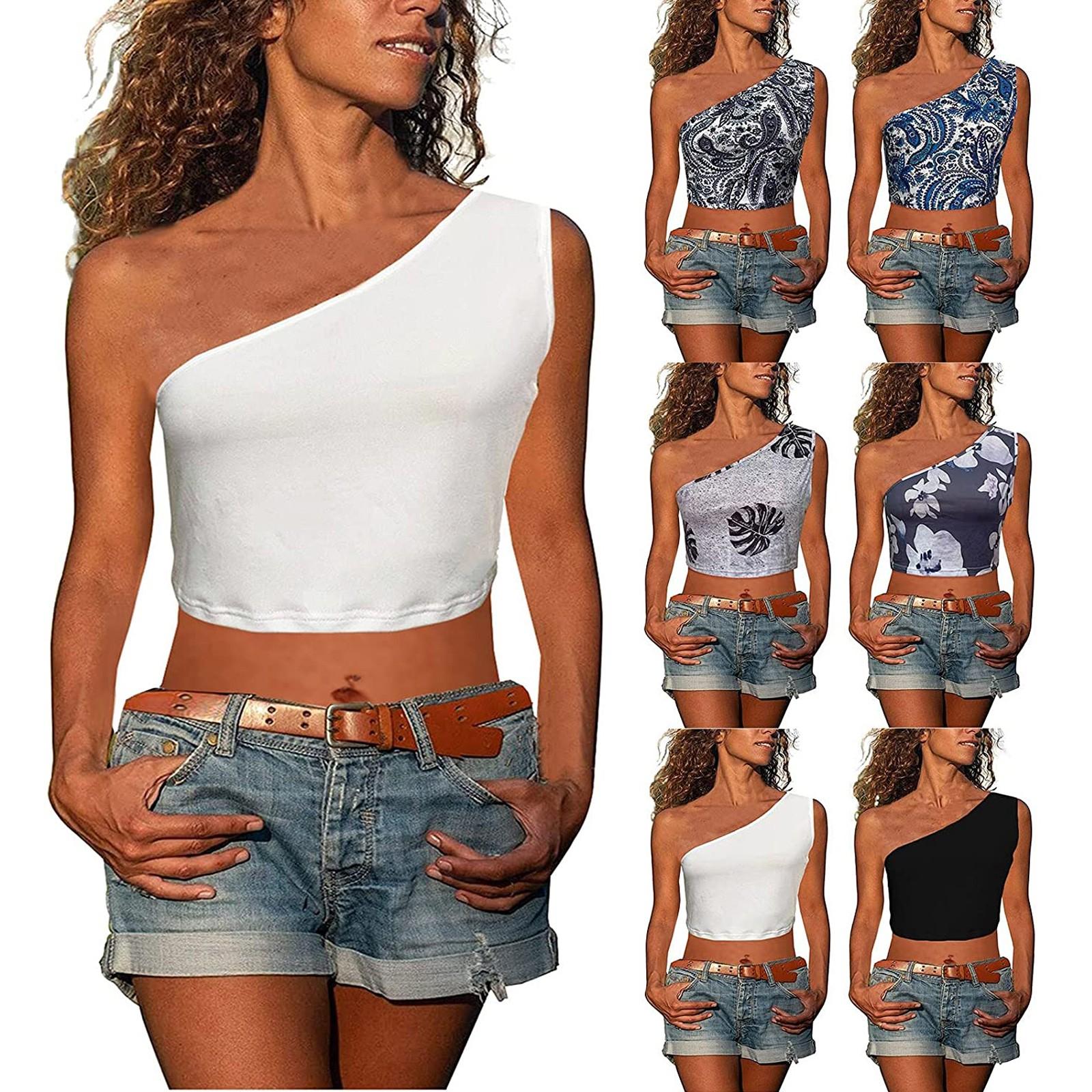 

Модный женский свободный жилет без рукавов с принтом на одно плечо и открытой спиной