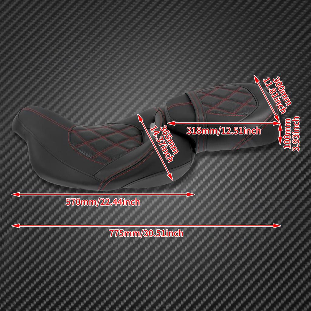 HDBUBALUS Motorcycle Seat Rider Passenger Passenger PU for Harley Touring CVO Two-Up Two-Up 2009-2022 (A-Redline)