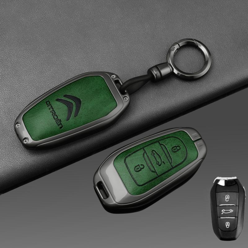 AAMD1 -Zinc Alloy Leather Car Key Case Cover Shell Fob Holder for Citroen Tianyi C5 2022 2020 2019 2017 2016 Car Key Shell Accessories