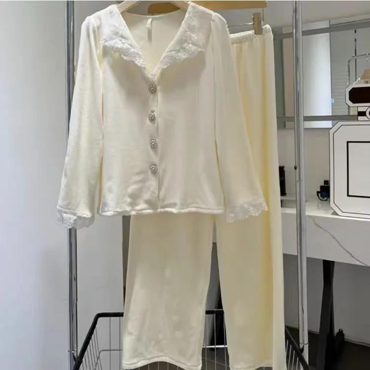 

Милый французский пижамный комплект New Island Velvet Женская пижама верхняя одежда осень-зима кружевной фланелевый брючный костюм домашняя одежда одежда для отдыха XL