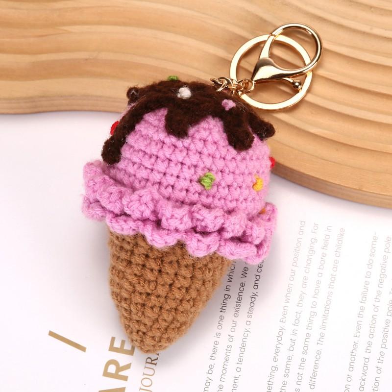 Handgehäkelte Eiscreme-Schlüsselanhänger Großhandel Süße Eiswaffel-Serie Häkel-Schlüsselanhänger Für Taschenanhänger Benutzerdefinierte Accessoires