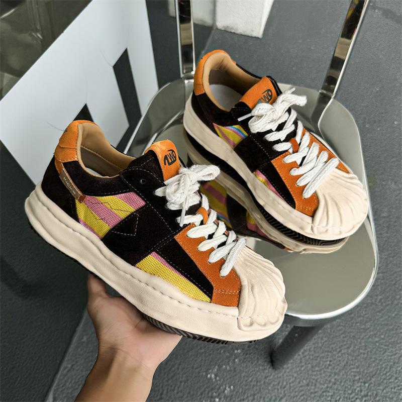 

New niche design thick-soled dissolving shoes shell head sports and leisure shoes heightening lace-up board shoes 38 чёрный