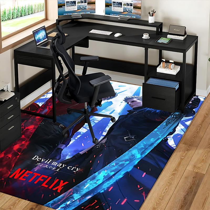 1pc Devil May Cry Dante & Vergil Anime Cartoon Design Office Chair Mat Non-Slip Carpet for Home Decor, Suitable for All Seasons.Y024