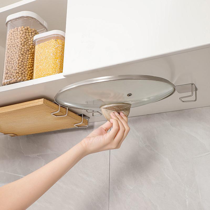 4Pcs Kitchen Storage Rack Wall Mounted Pot Cover Rack Cabinet Bottom Cutting Board Rack Vegetable Board Storage Rack