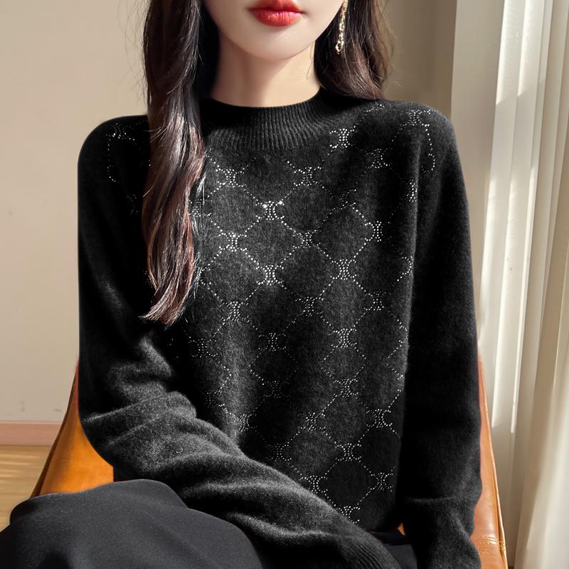 Women's Cashmere Sweater Qinghe Cashmere 30% Cashmere 70% Wool Autumn and Winter Pullover Warm and Fashionable