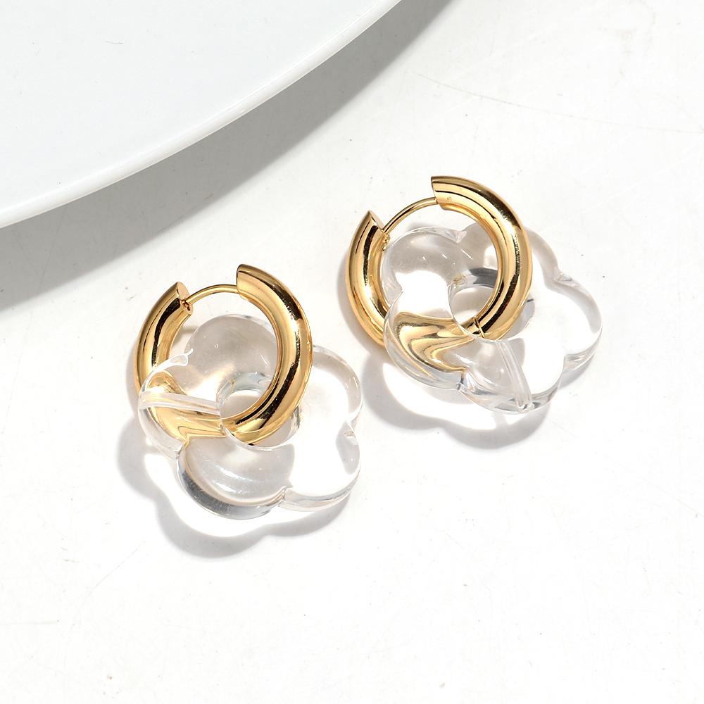 Colorful Flower Resin Acrylic Charms Earring Gold Color Circle Ear Buckle Hoop Earrings Fashion Jewelry for Women