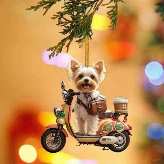 Yousheng Car Pendant Lifelike Puppy Ridding A Motorbike Design Statue Lightweight Hanging Decoration Indoor Outdoor Decor